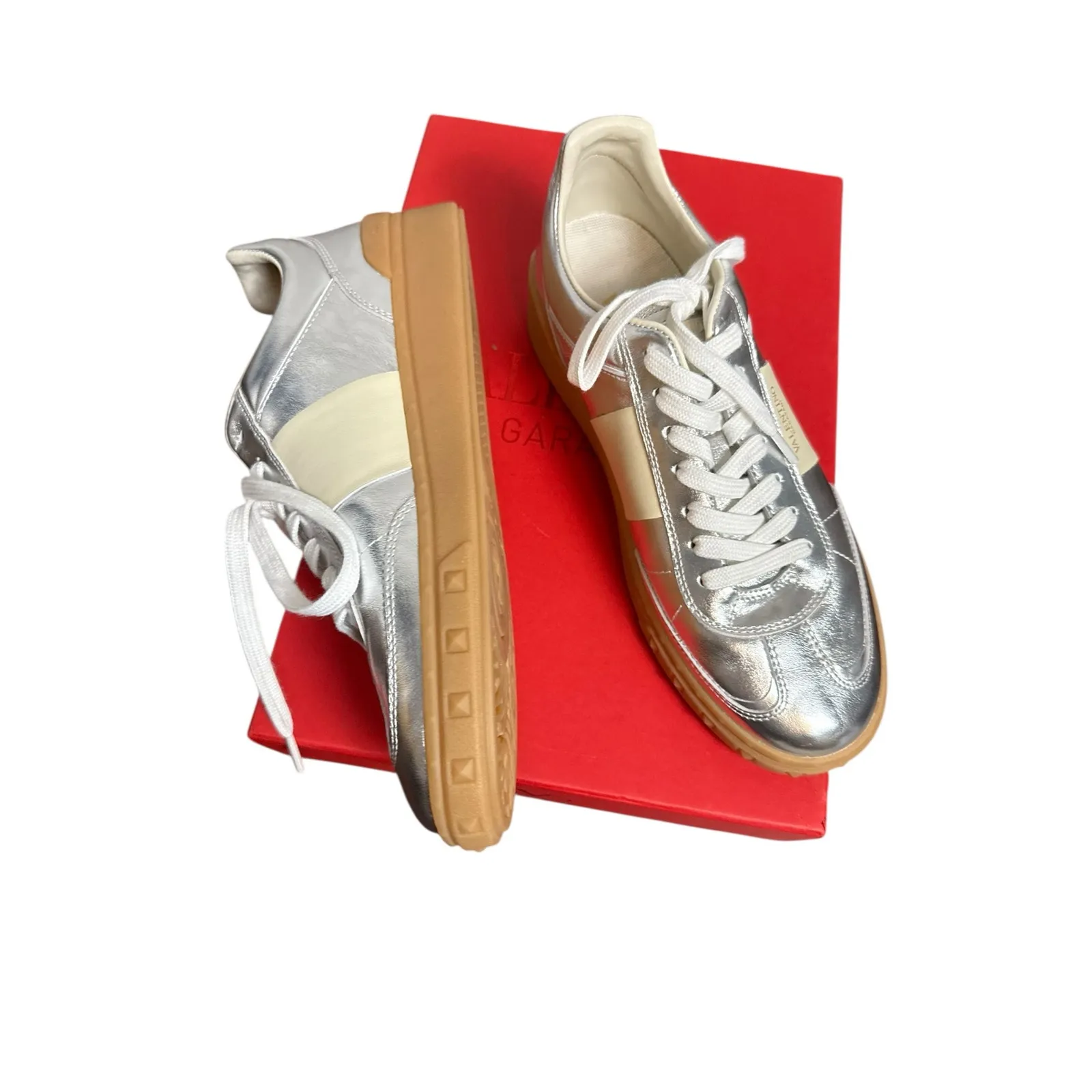 Valentino Garavani Upvillage Metallic Silver Low Top Sneakers 10.5 - Image 10