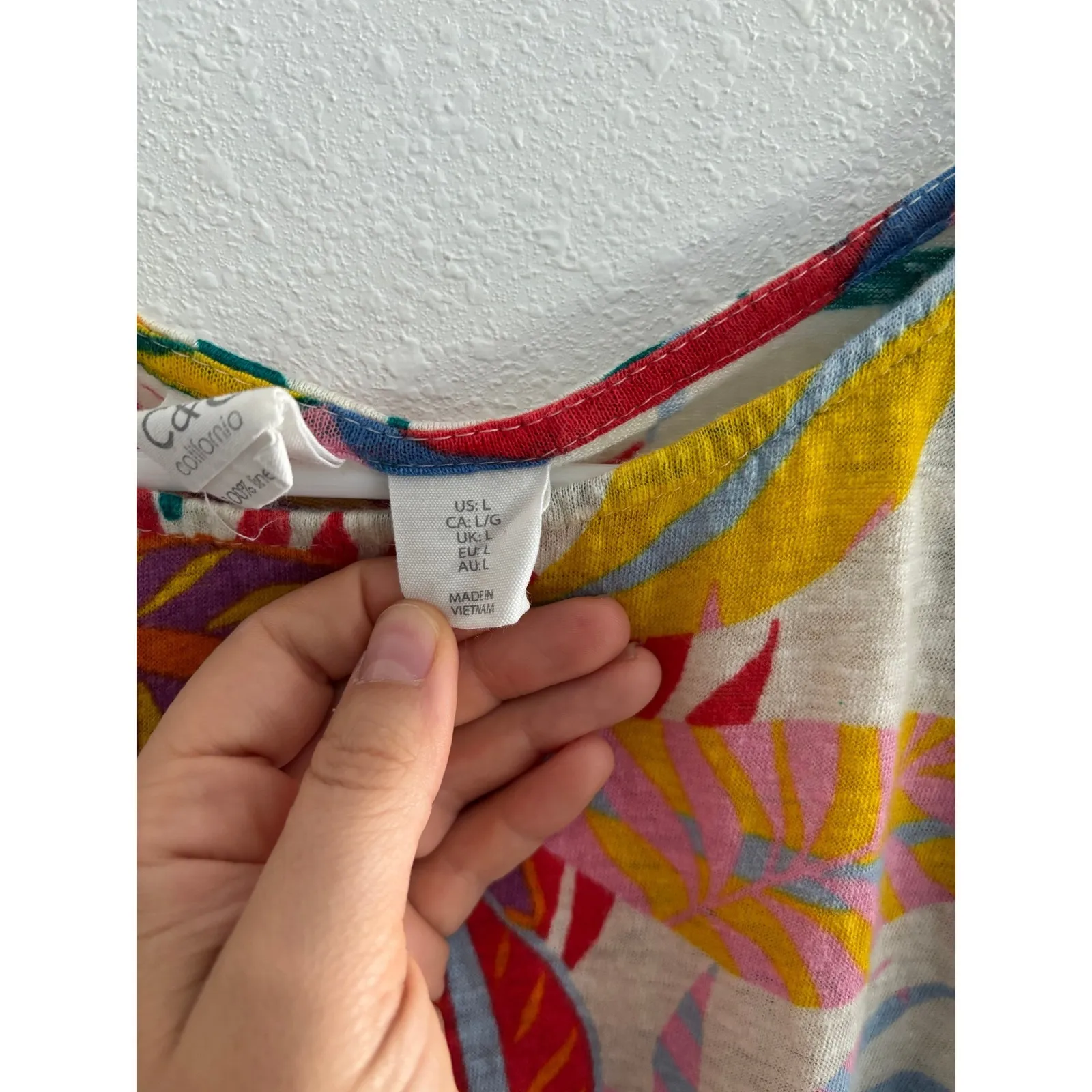 C&C California Top Womens Large 100% Linen Colorful Leaves Beachy Coastal Boho - Image 4