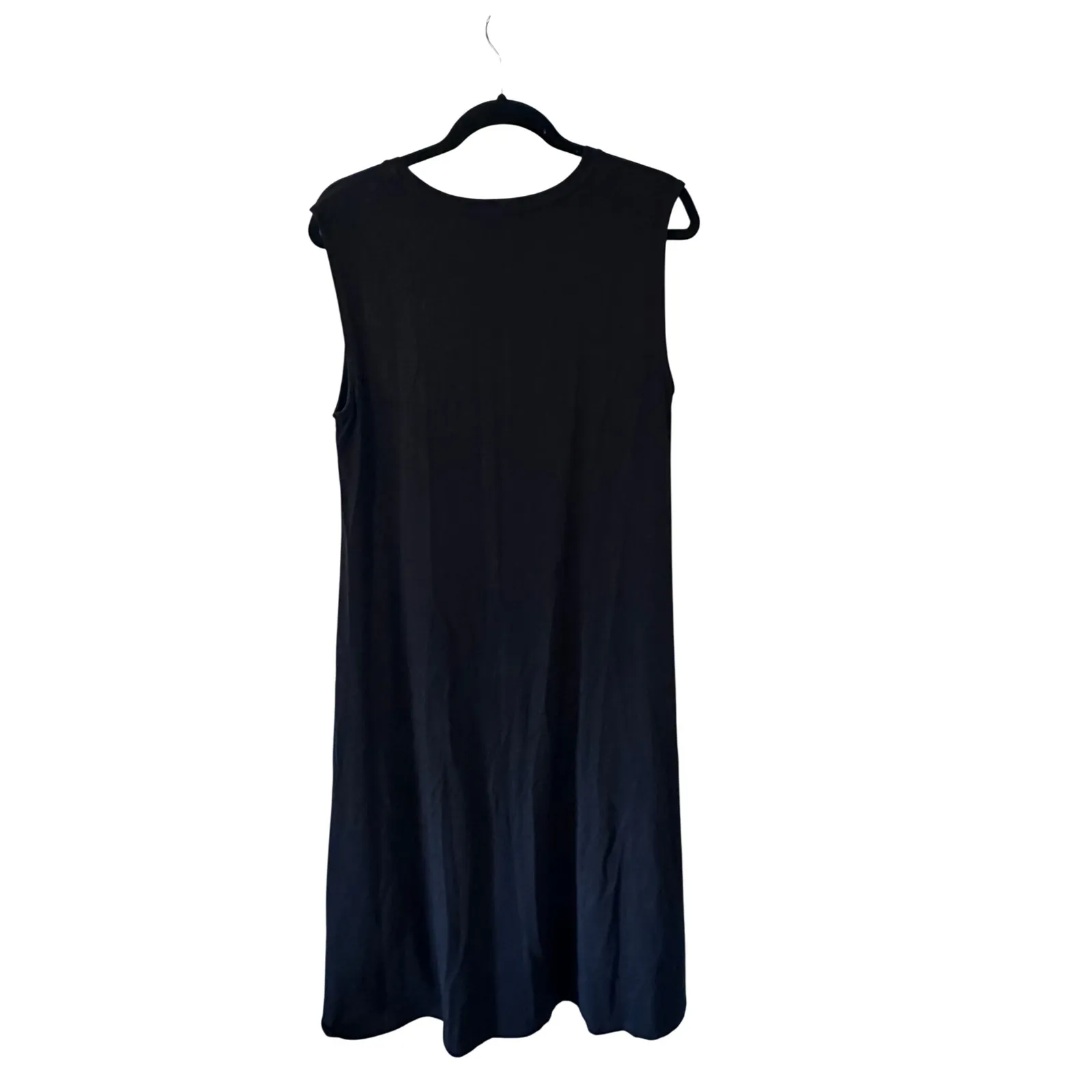 EILEEN FISHER Black V Neck Sleeveless Midi Dress M/M Resortwear Vacation - Image 4