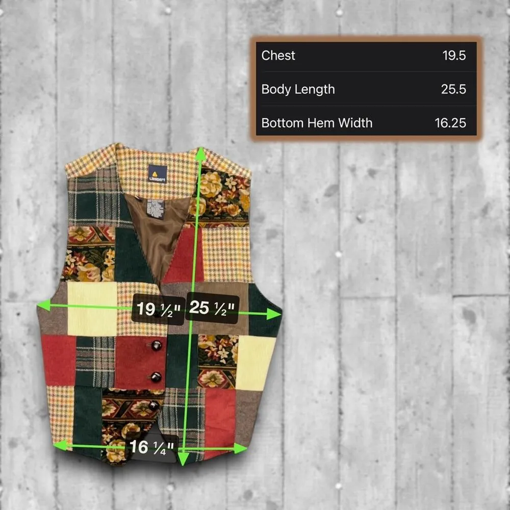 ★ Liz Claiborne Vintage Patchwork Plaid, Floral, & Houndstooth Patterned Vest ★ - Image 6