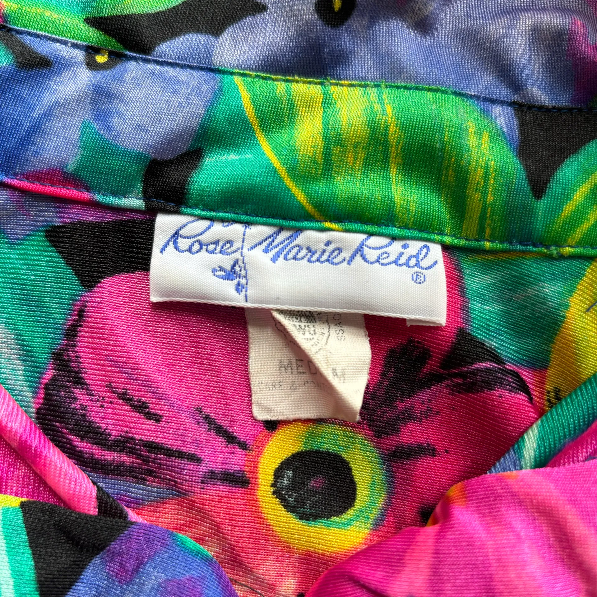 Vintage 80s Neon Fruit Floral Button Front Shirt Multi Size M - Image 5