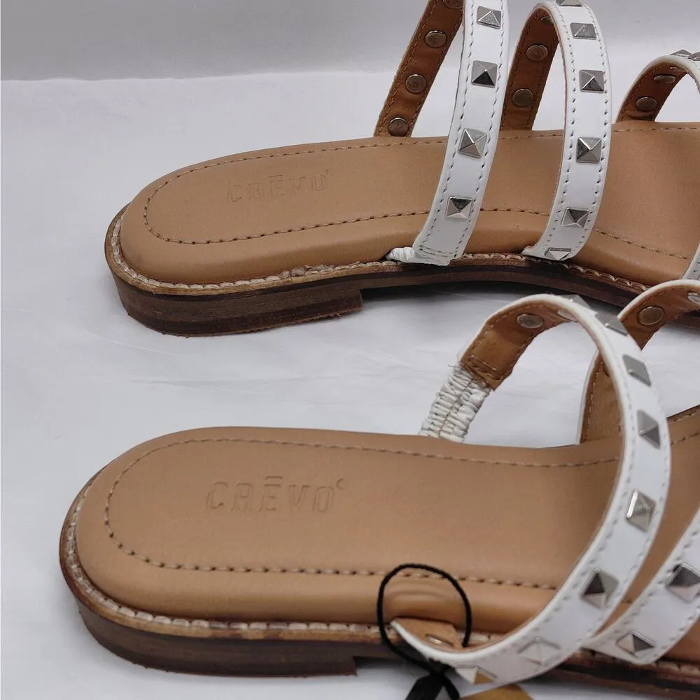 Crevo Polly Women's Leather Sandals Size 6 White Flats Slip On Slides Shoes - Image 5