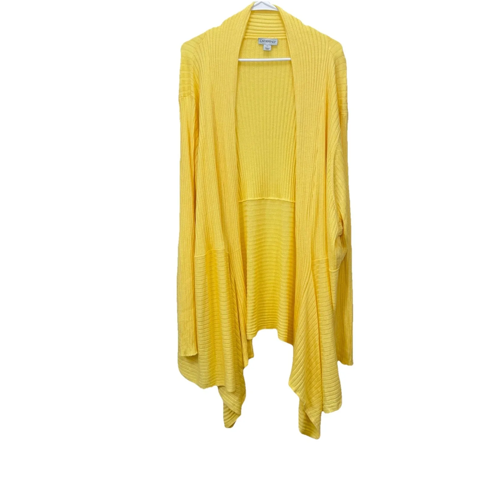 Catherines Yellow Mixed‎ Rib Drape Open Front Cardigan Sweater Size 5X - Image 5