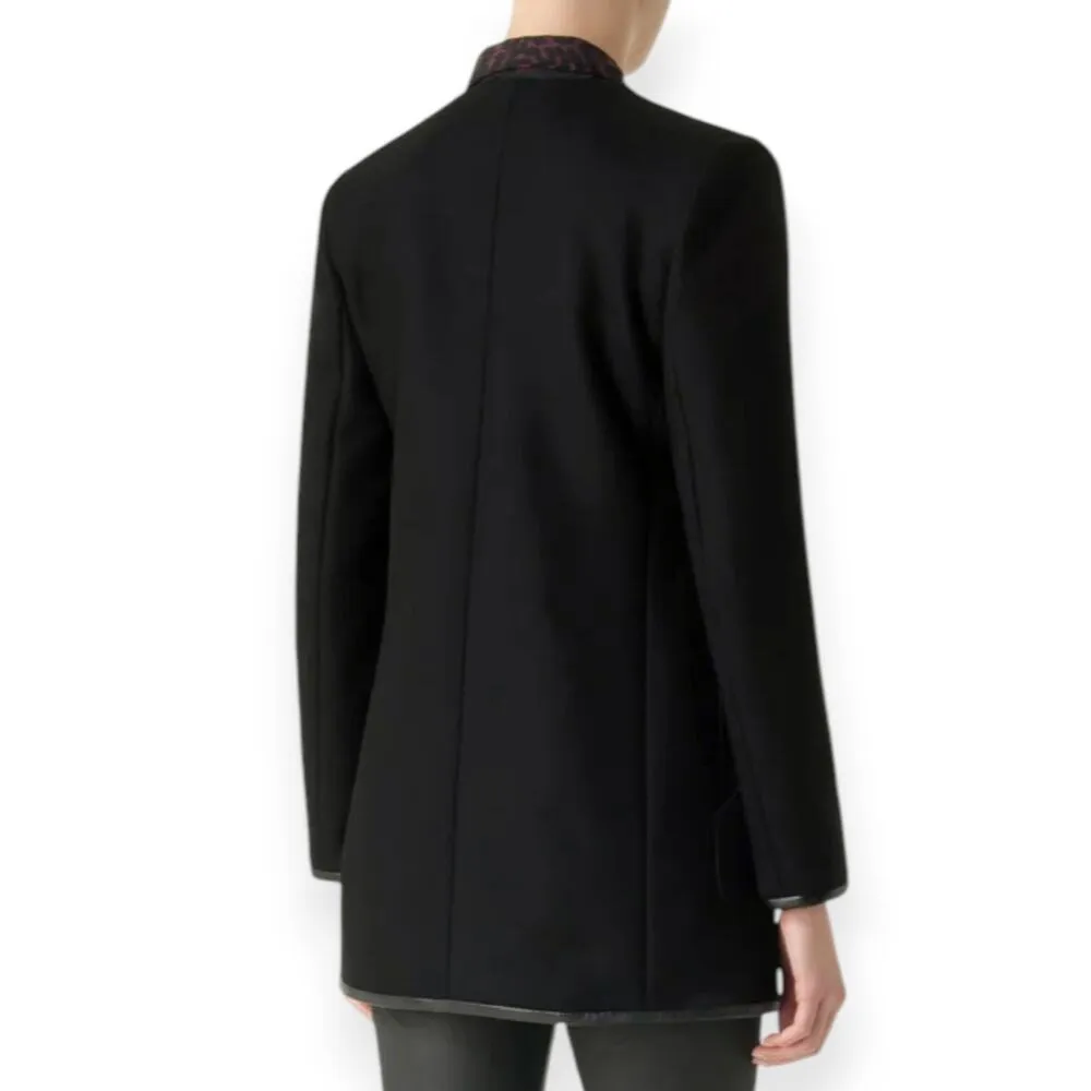 The Kooples | Size 40 / L | Luxury Black Wool/Cashmere Leather Trim Coat Jacket - Image 3