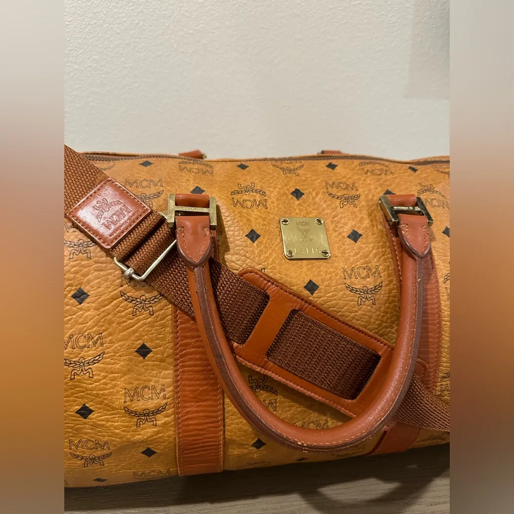 MCM Cognac Visetos Coated Canvas Stark Weekender 50 Duffel Bag - Image 7