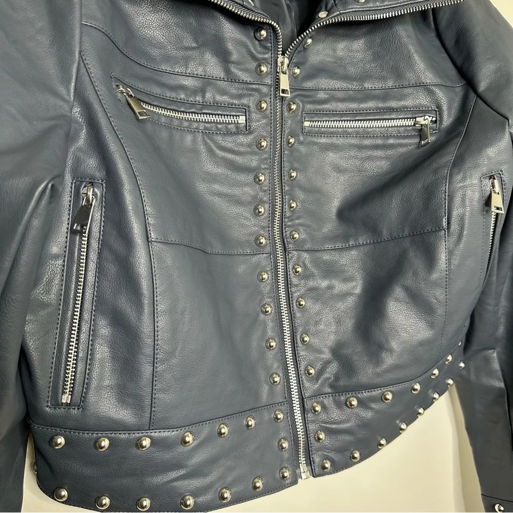 Urban Outfitters Silence + Noise Venus Studded Blue Faux Leather Jacket NWOT - Image 5