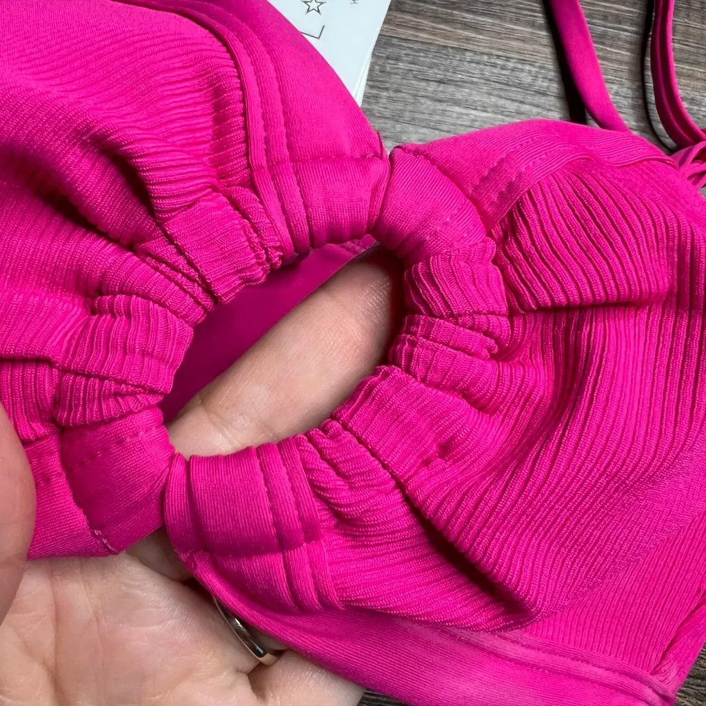 L*Space Maya Ribbed Bikini Top Size XS O-Ring Cutout Pullover Hot Pink‎ NWT - Image 6