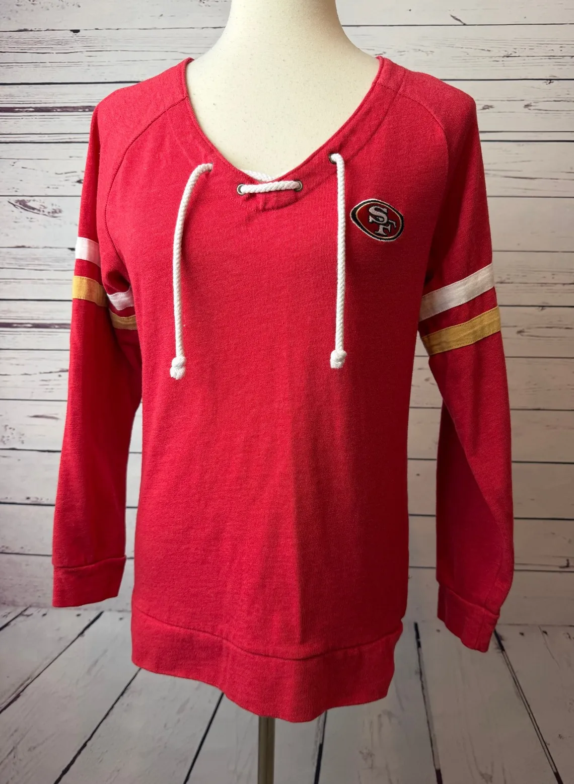 San Francisco 49ers Pullover Lace Up Shirt Jersey size Medium Top Antigua Red - Image 1