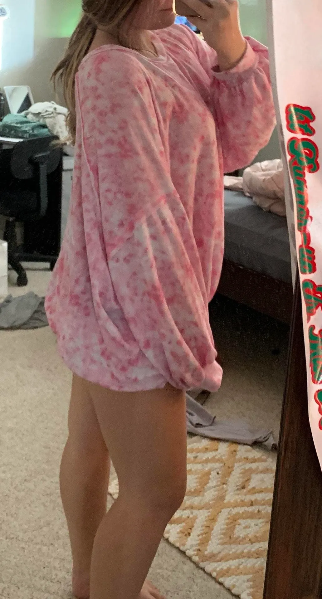 Pink and White Oversized Long Sleeve Size M - Image 3