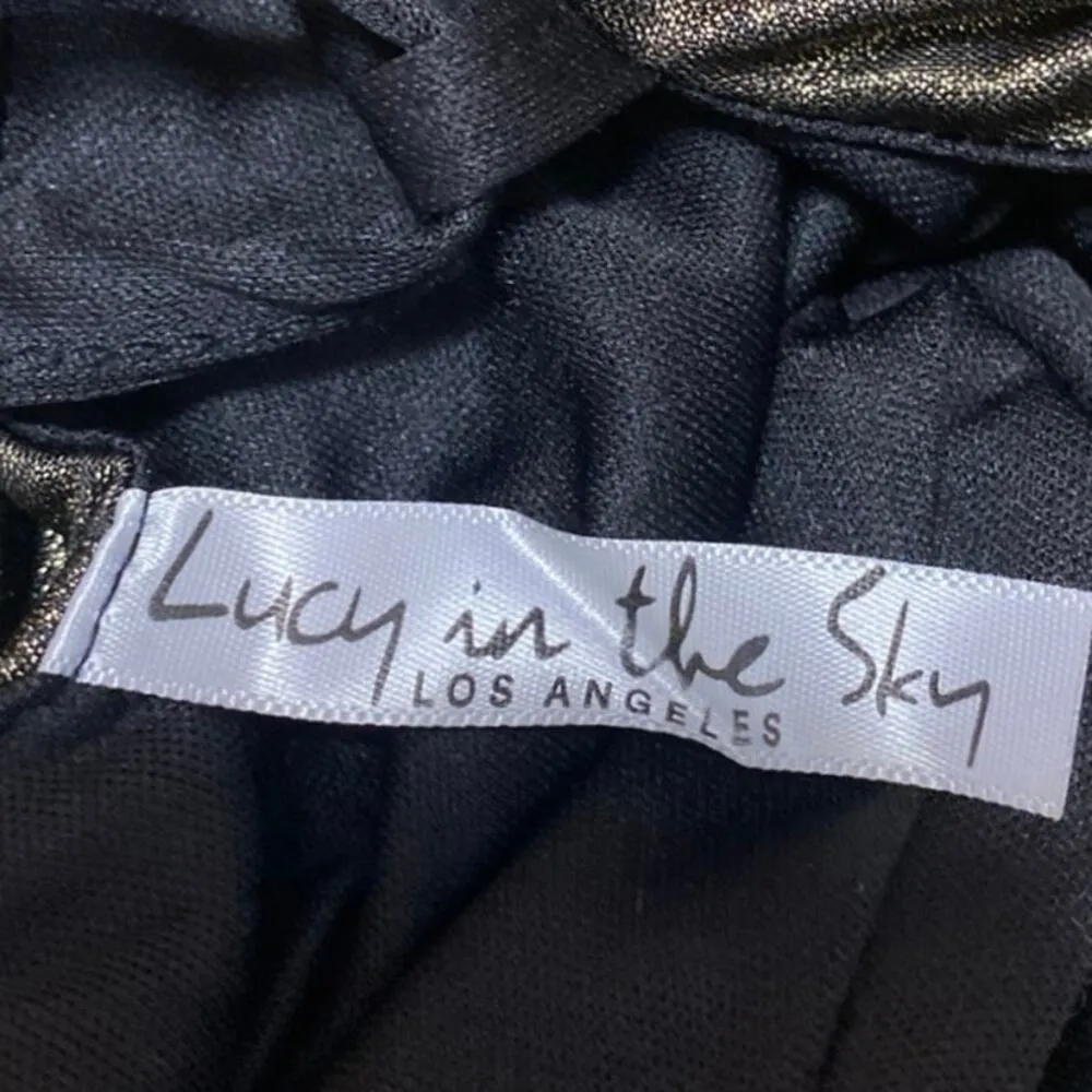 Lucy in the Sky Gold Metallic Shimmer Ruched Cami Camisole Mini Bodycon Dress XS - Image 4