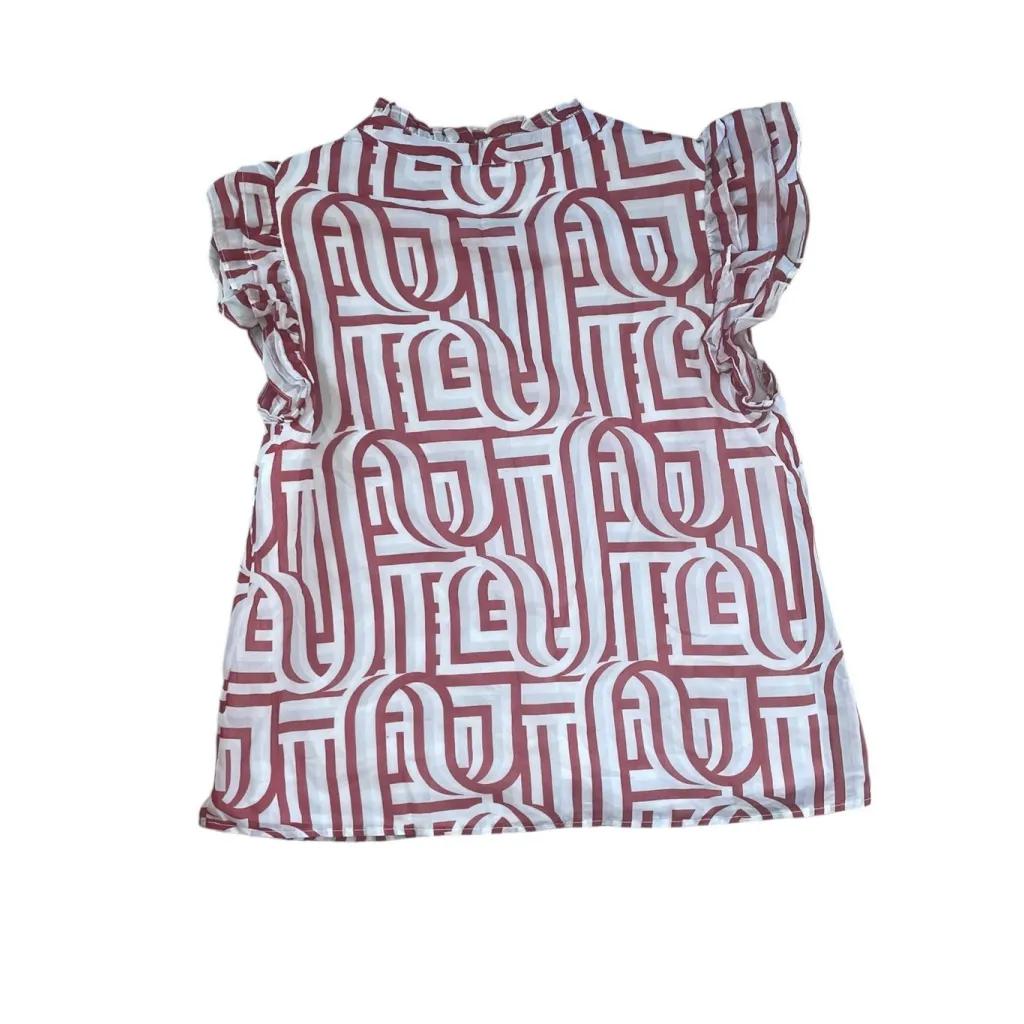 MICHELLE MCDOWELL Marley Touchdown Top In Crimson/White Ruffle Sleeves Size M Red Size M - Image 3