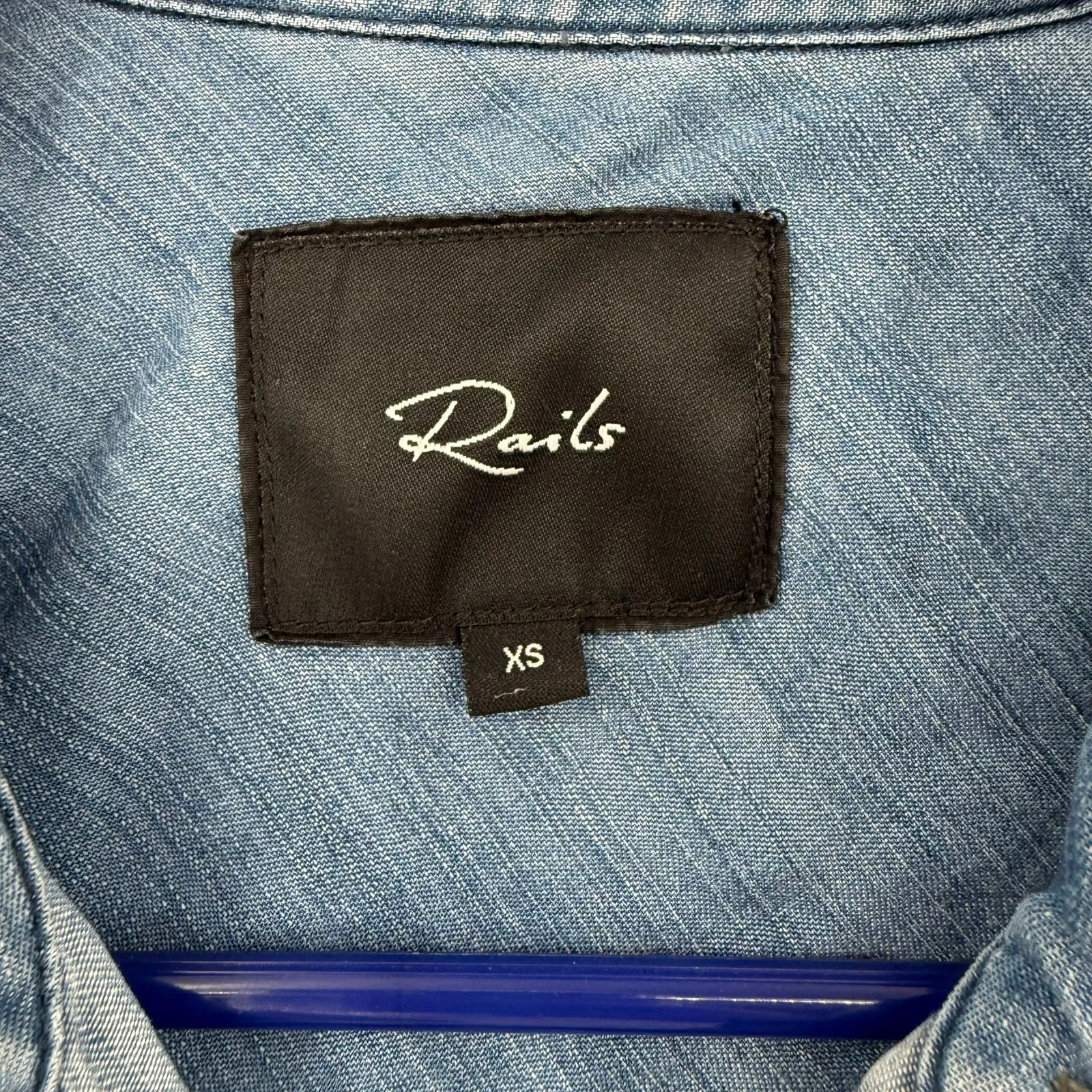 Rails Size XS Long Sleeve Chambray Denim Button Up Shirt Carter Raw Dark Vintage - Image 3