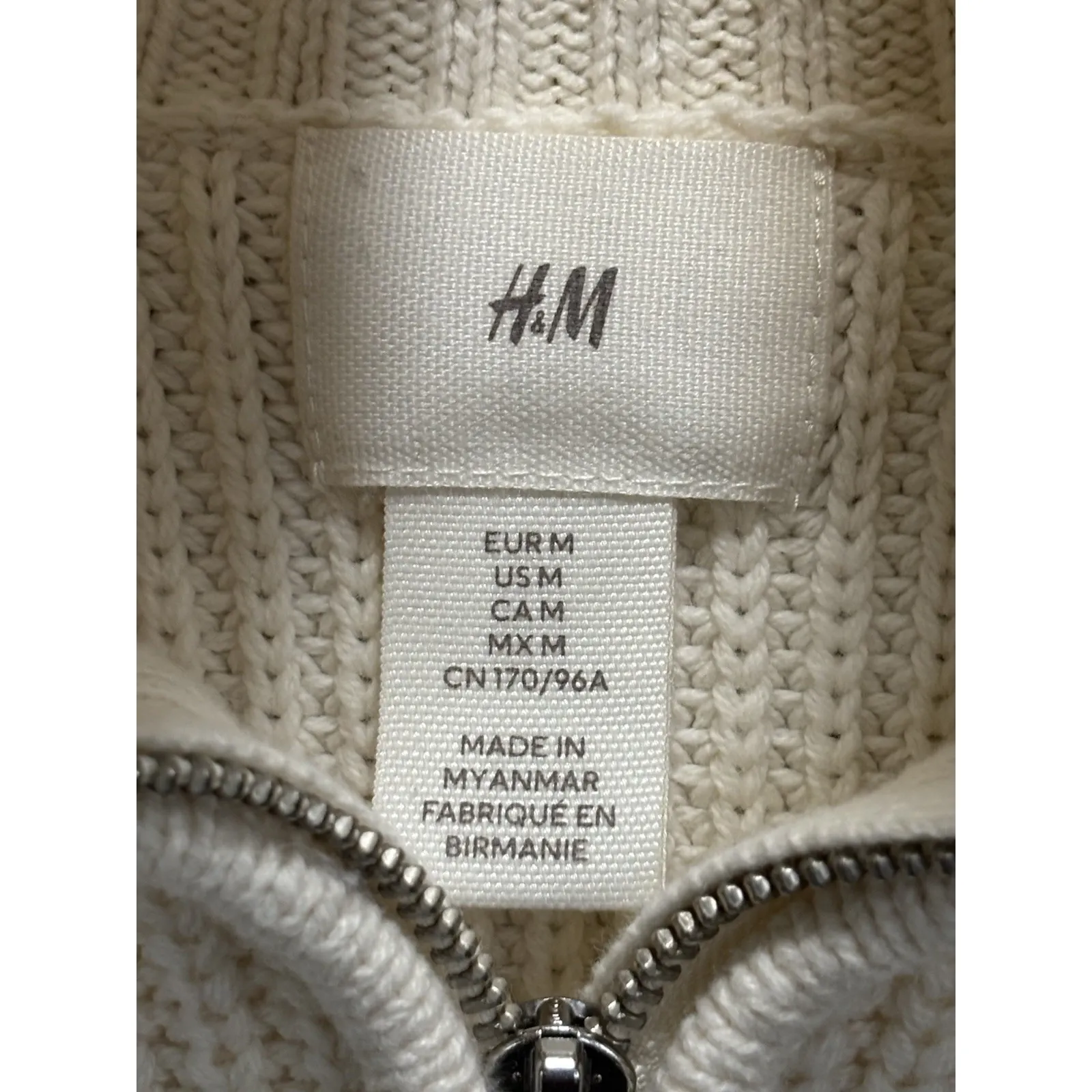 H&M 1/4 Zip Striped Oversized Knit Cardigan Size M Long Sleeve Navy/Cream‎ - Image 2