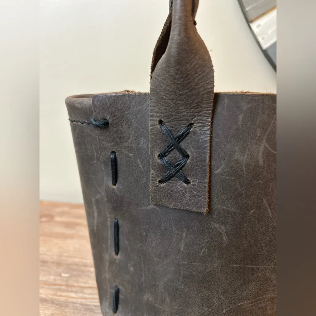 Rustic Handmade Leather Tote Bag – Dark Brown, Hand-Stitched, Artisan Style - Image 3