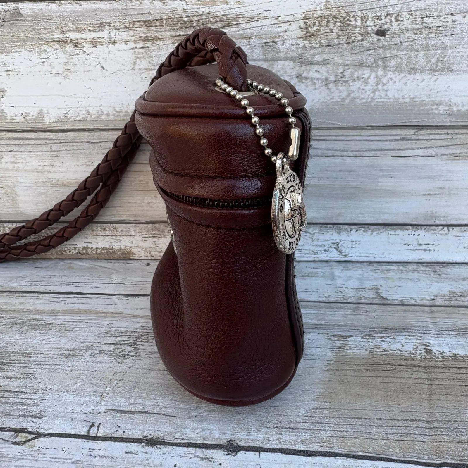 Brighton One World Mini Bag Bucket Purse Brown Braided Leather Crossbody Boho - Image 6