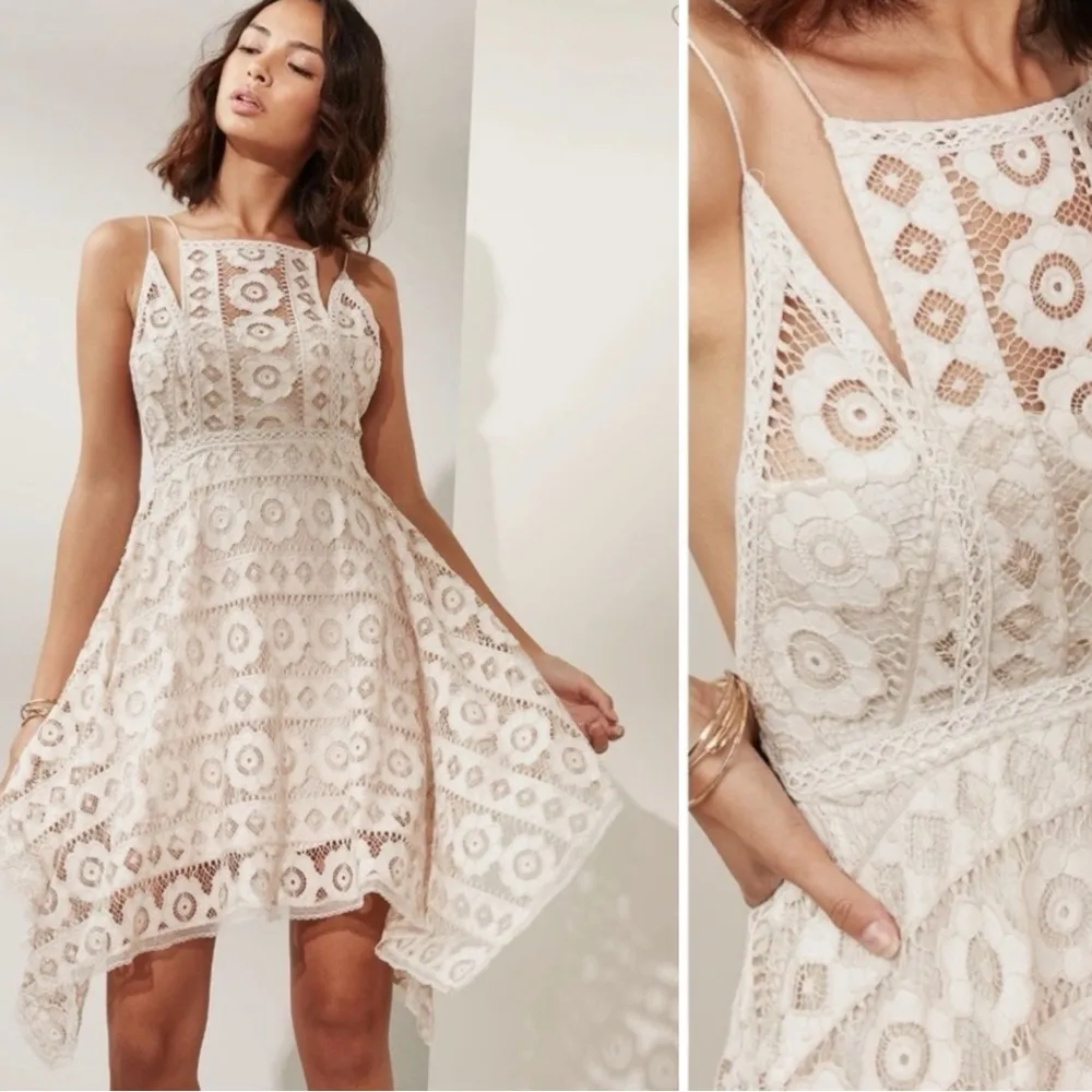 Free People Ethereal Fairy Lace Apron Handkerchief Dress Ivory Nude Bohemian 4 - Image 7