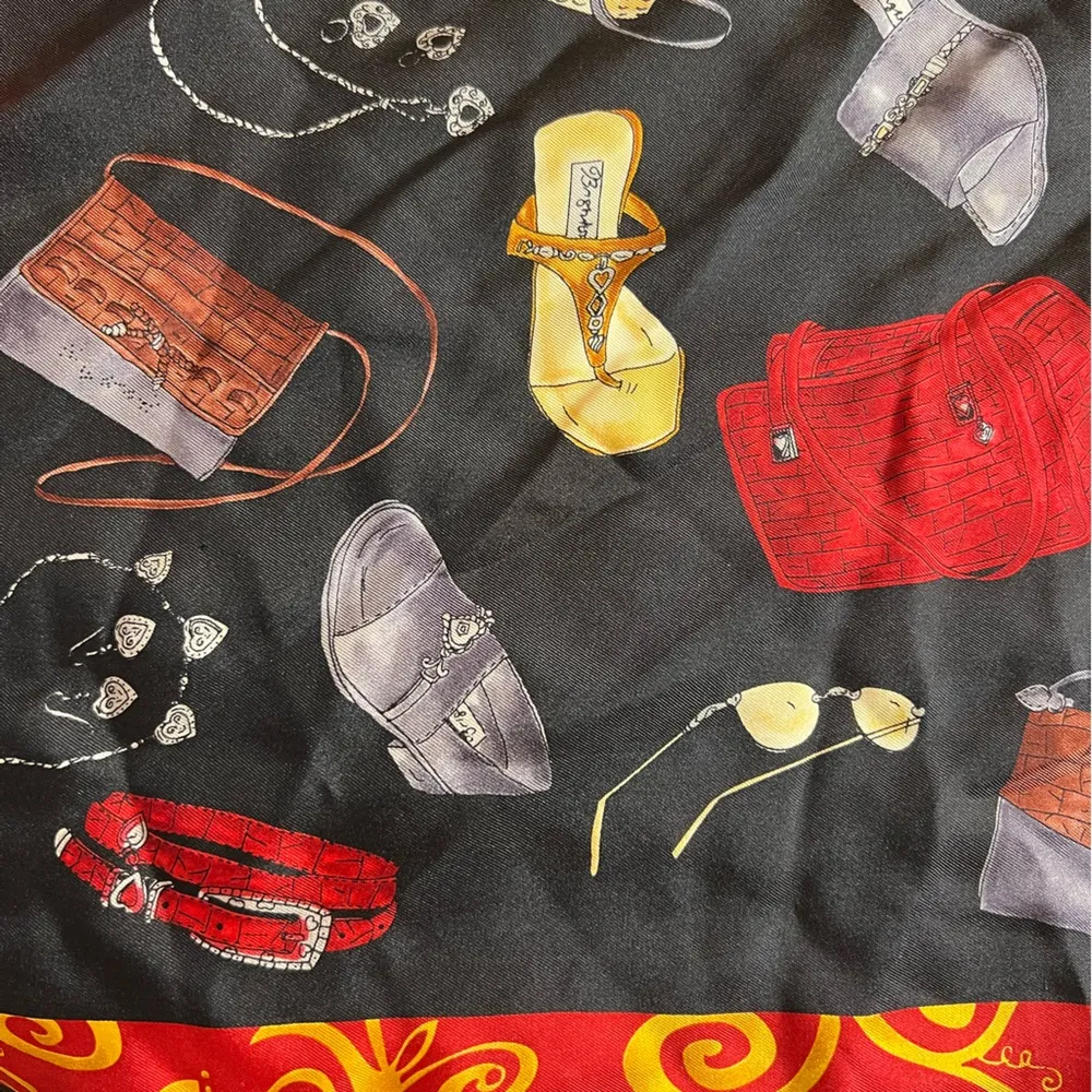 Brighton 100% silk Vintage Black and Red Scarf with Handbag and Shoe Design NWOT - Image 12