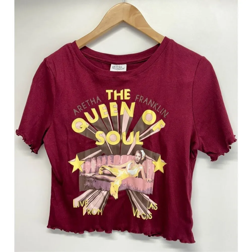 Aretha Crop Tee Size Large Franklin The Queen Of Soul Live In Vegas Juniors NEW Red - Image 3
