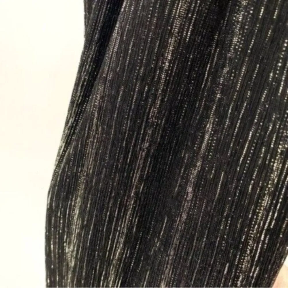 All in Favor Dolman Plisse Black And Metallic Midi Dress - Image 16