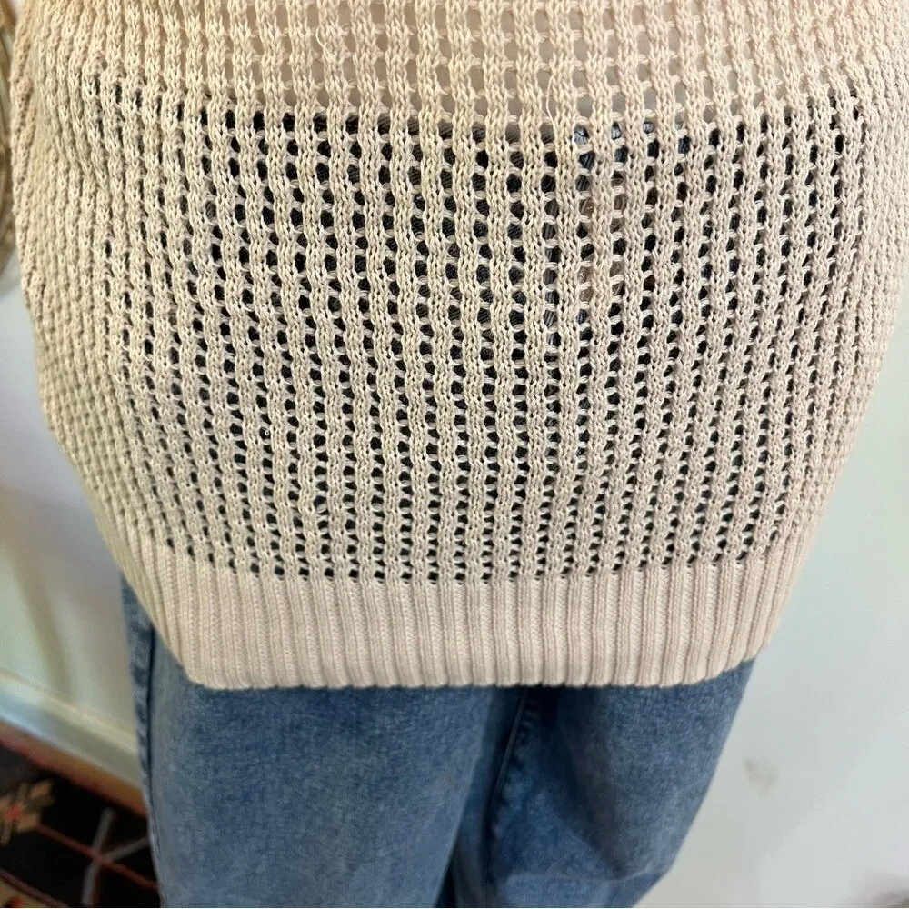 Gap Beige Open Knit Sweater Coastal Chic Layering Top Lightweight Pullover S - Image 5