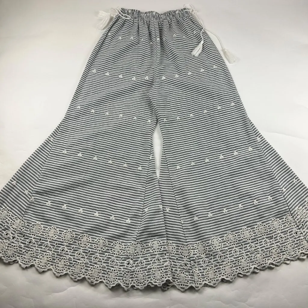 Angie Striped Cotton Eyelet Flared Pant S - Image 4