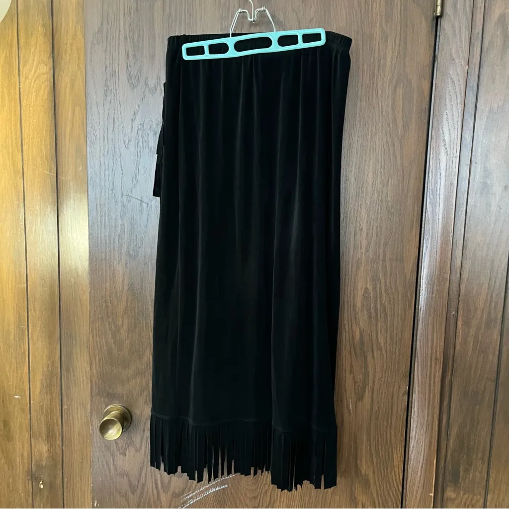 Chico's Travelers black long wrap-style fringe hem skirt - Image 3