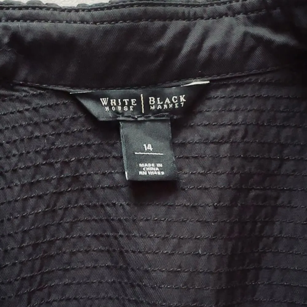 WHBM Jacket Black Zipper Front Ruffled Neck 3/4 Sleeve Utility Jacket Size 14 - Image 2