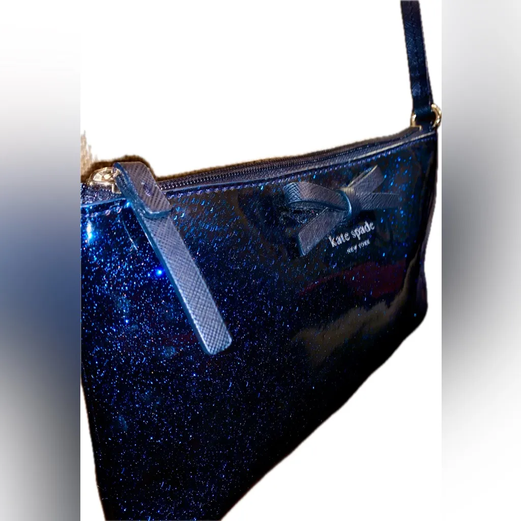 Kate Spade Glossy Deep Navy Blue Black Glitter Sparkly Crossbody Mini Bag Purse - Image 4