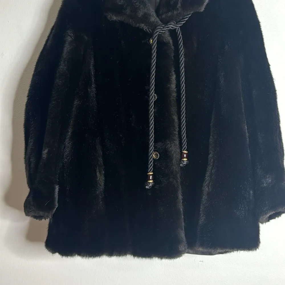 Vtg 70s grandella II ladies button up chocolate brown fur coat size 12 - Image 3