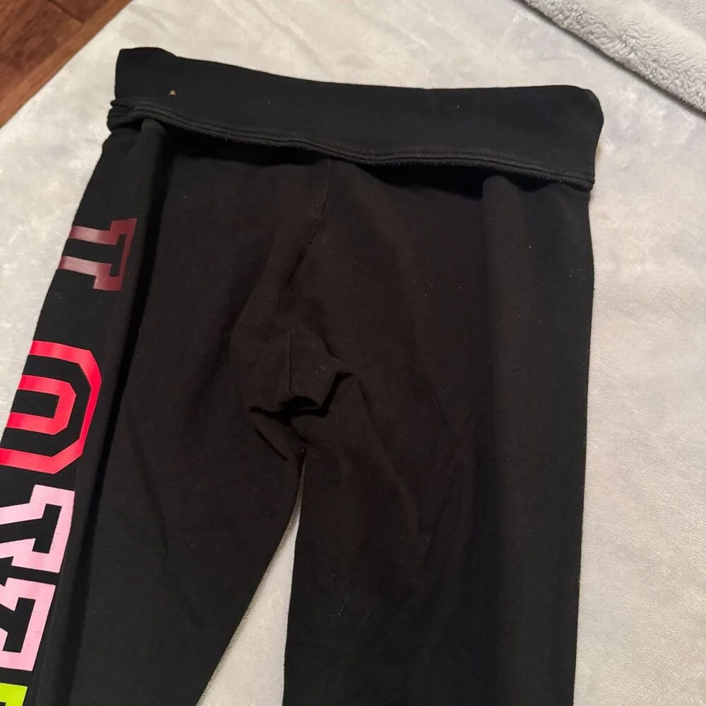 Y2K Victoria's Secret LOVE PINK Yoga Pants S Fold Over Rainbow Spellout leggings - Image 2