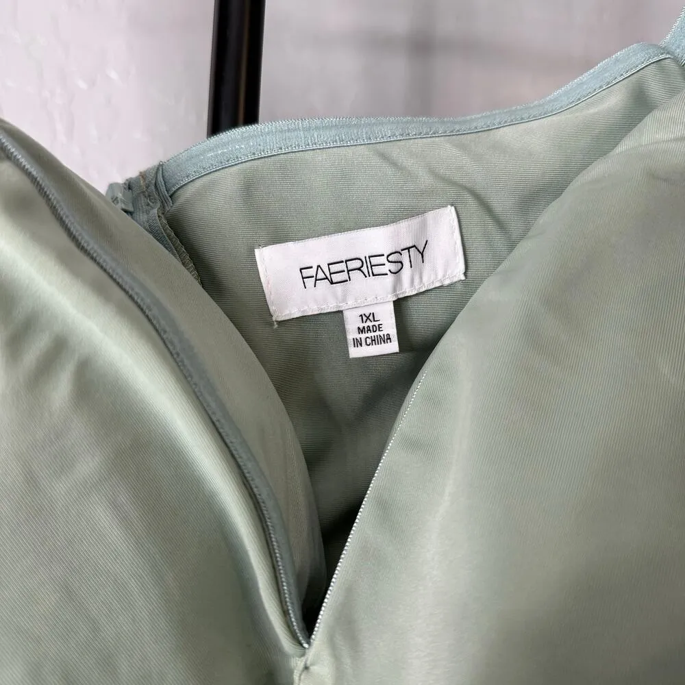 Faeriesty Plus Off Shoulder Ruched Wrap Hem Slit Gown, Green, 1XL Green Size 1X - Image 5