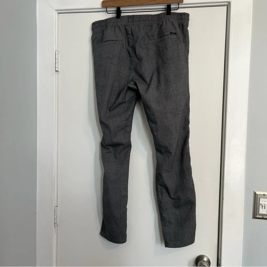 PacSun gray plaid joggers large drawstring casual office slim fit trousers - Image 10