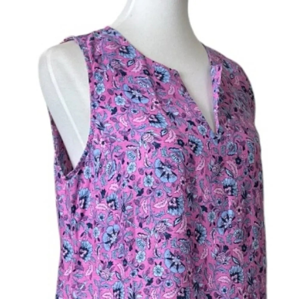 J. Jill Love Linen Shift Swing Dress V-neck Pink Blue Floral Women’s Size Medium - Image 6