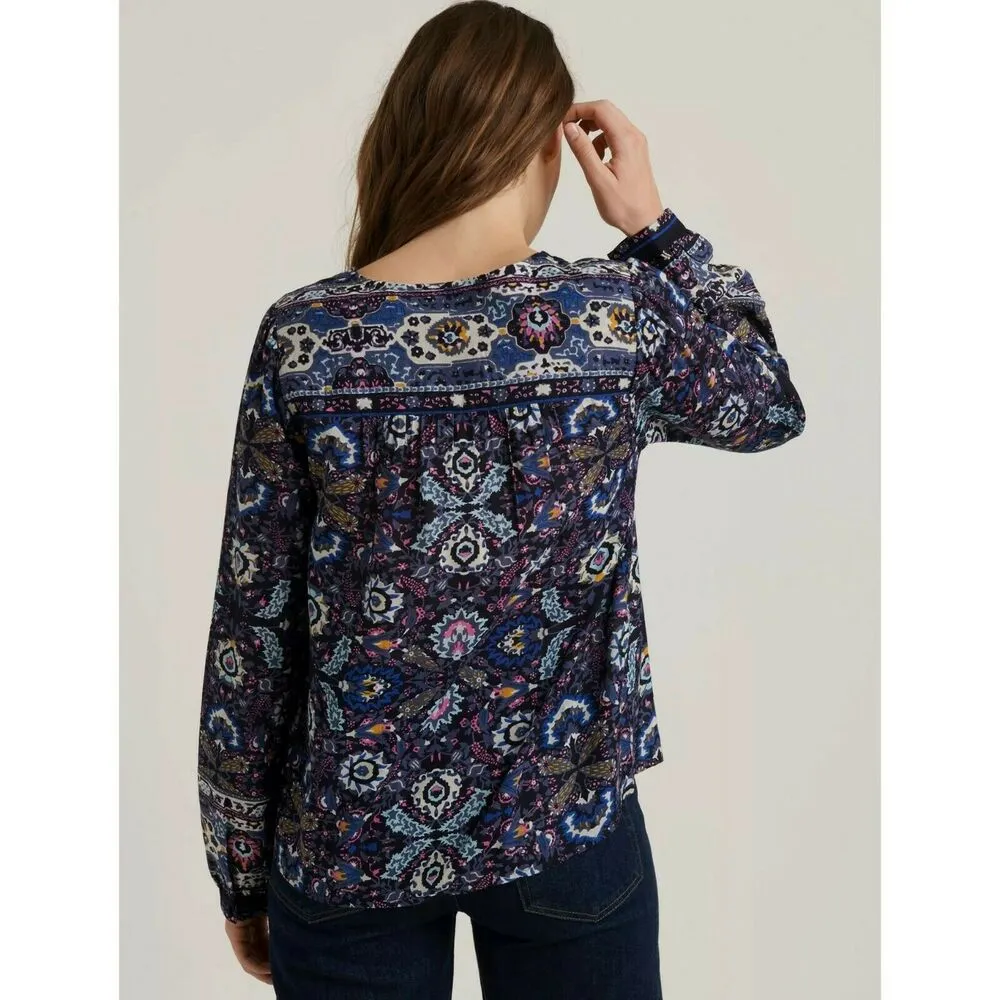 Lucky Brand Womens Blouse Size Small Becca Button Down Peasant Top Blue Pink NEW - Image 2