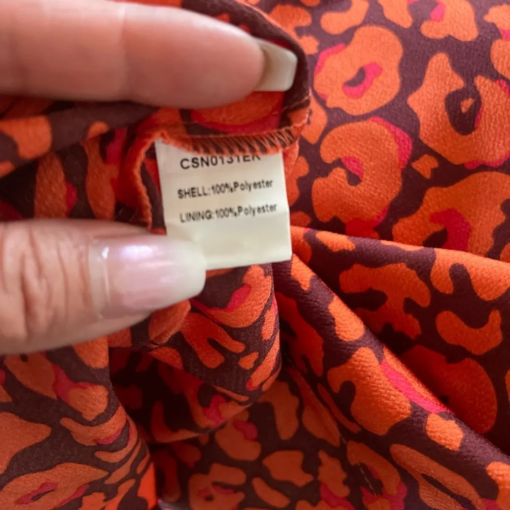 Cupshe Sun Dress 6 Midi Spaghetti Strap Adjustable Leopard Maroon Side Slit Zip - Image 6