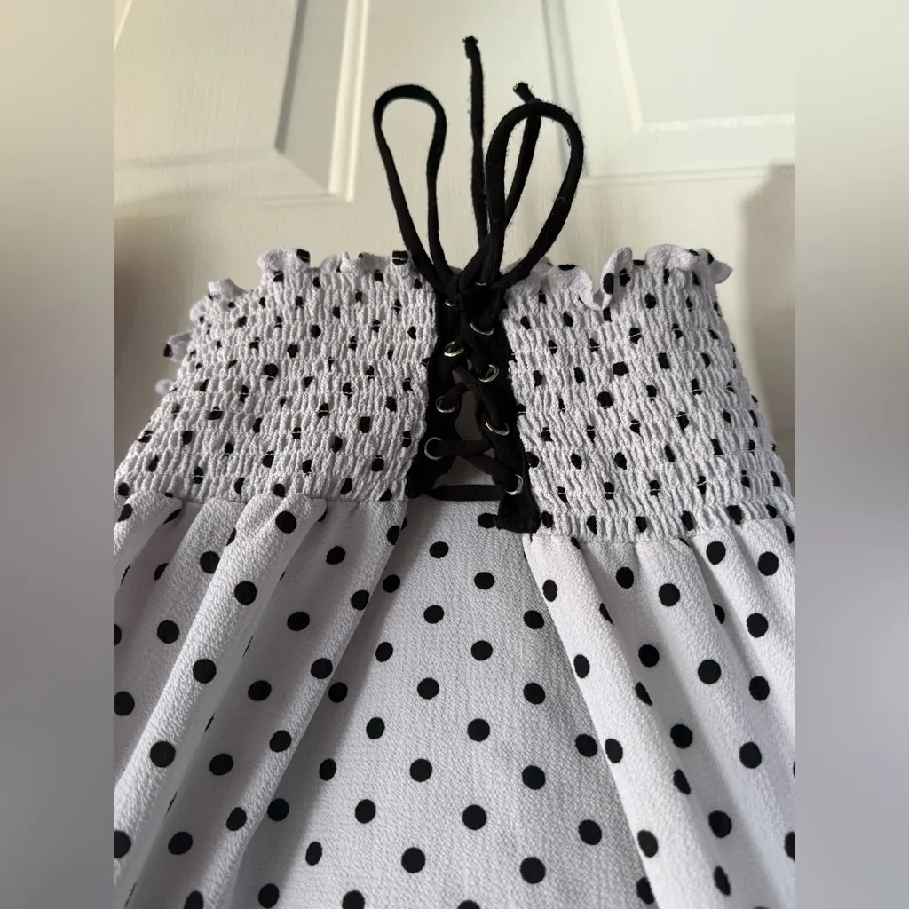 MILEY + MOLLY Polka Dot Long Sleeve Corset Waist Blouse Women’s 🖤Size M🤍 Black Size M - Image 5