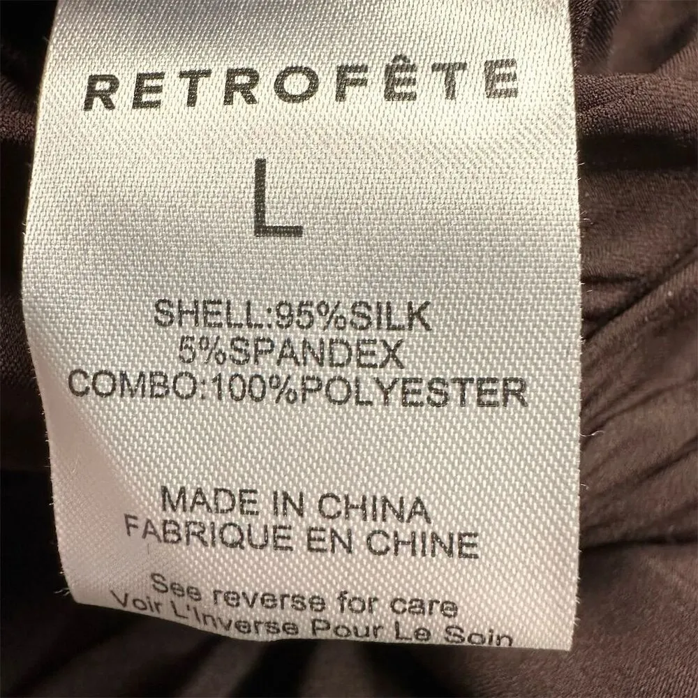 NWT Retrofête Silvana Silk Dress Women's L Brown Short Ruffle Dark Chocolate Size L - Image 10