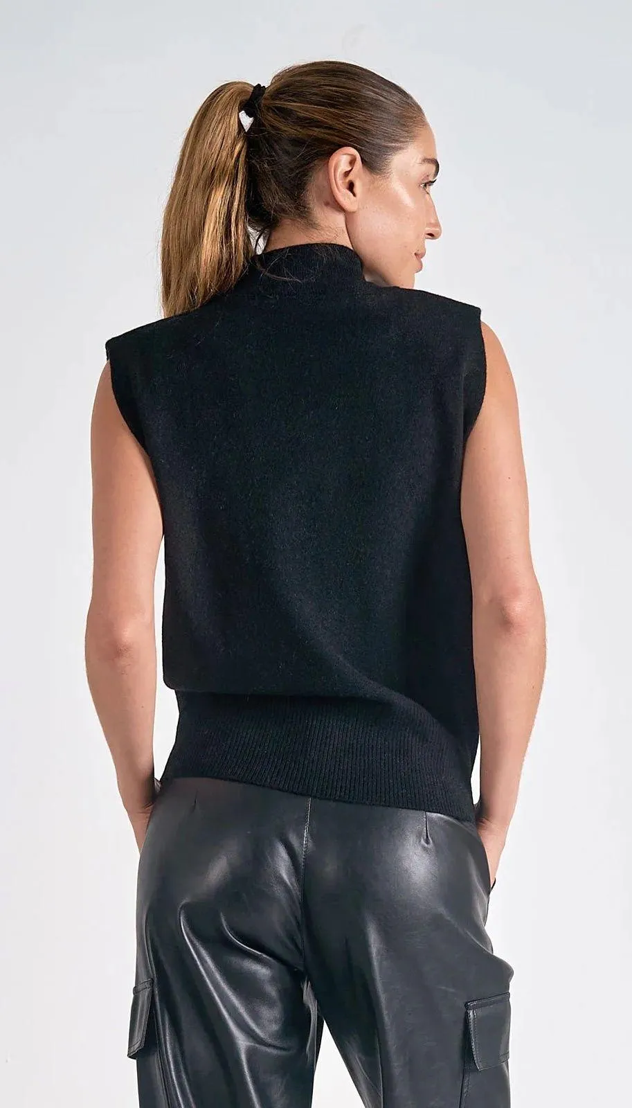 Sleeveless Mock Neck Sweater in Black Size M - Image 6