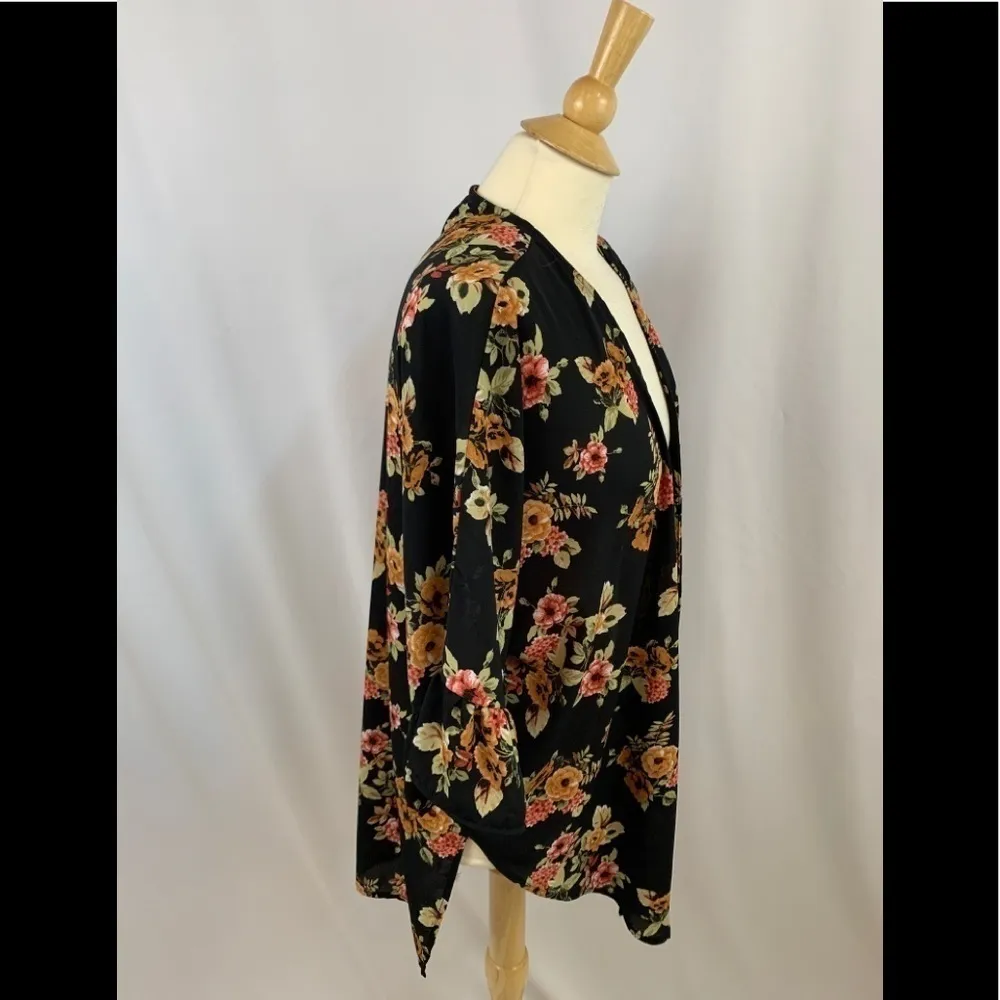 Vintage Jody California Black Floral Kimono‎ Robe Cover Up Size XL - Image 5