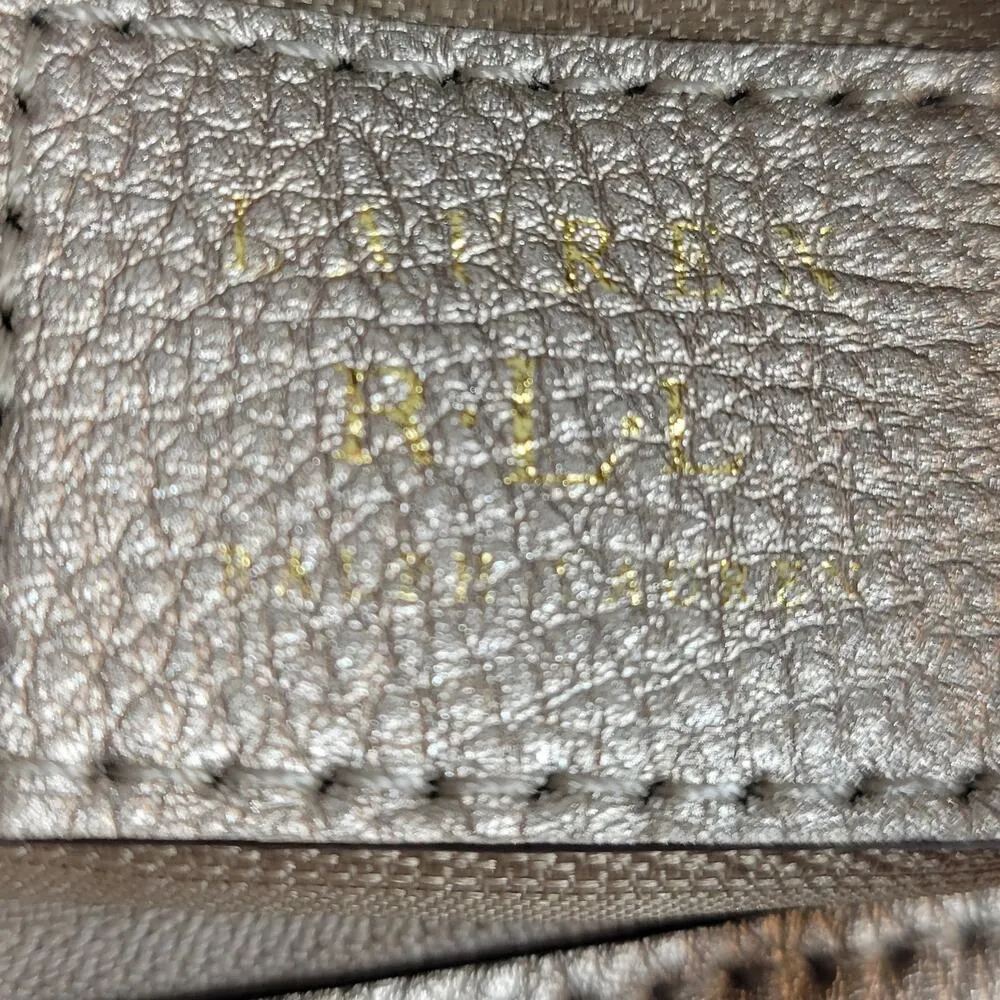 VTG Lauren RL Pebbled Cow Leather Purse 9.5" Rose Gold Silver Crossbody Bag - Image 10