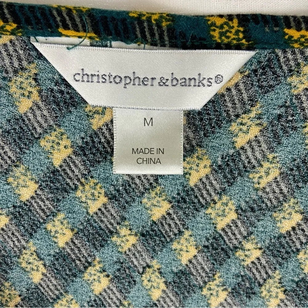 CHRISTOPHER & BANKS Green and Gold Boho Top with Tassels Women’s Size Medium - Image 26