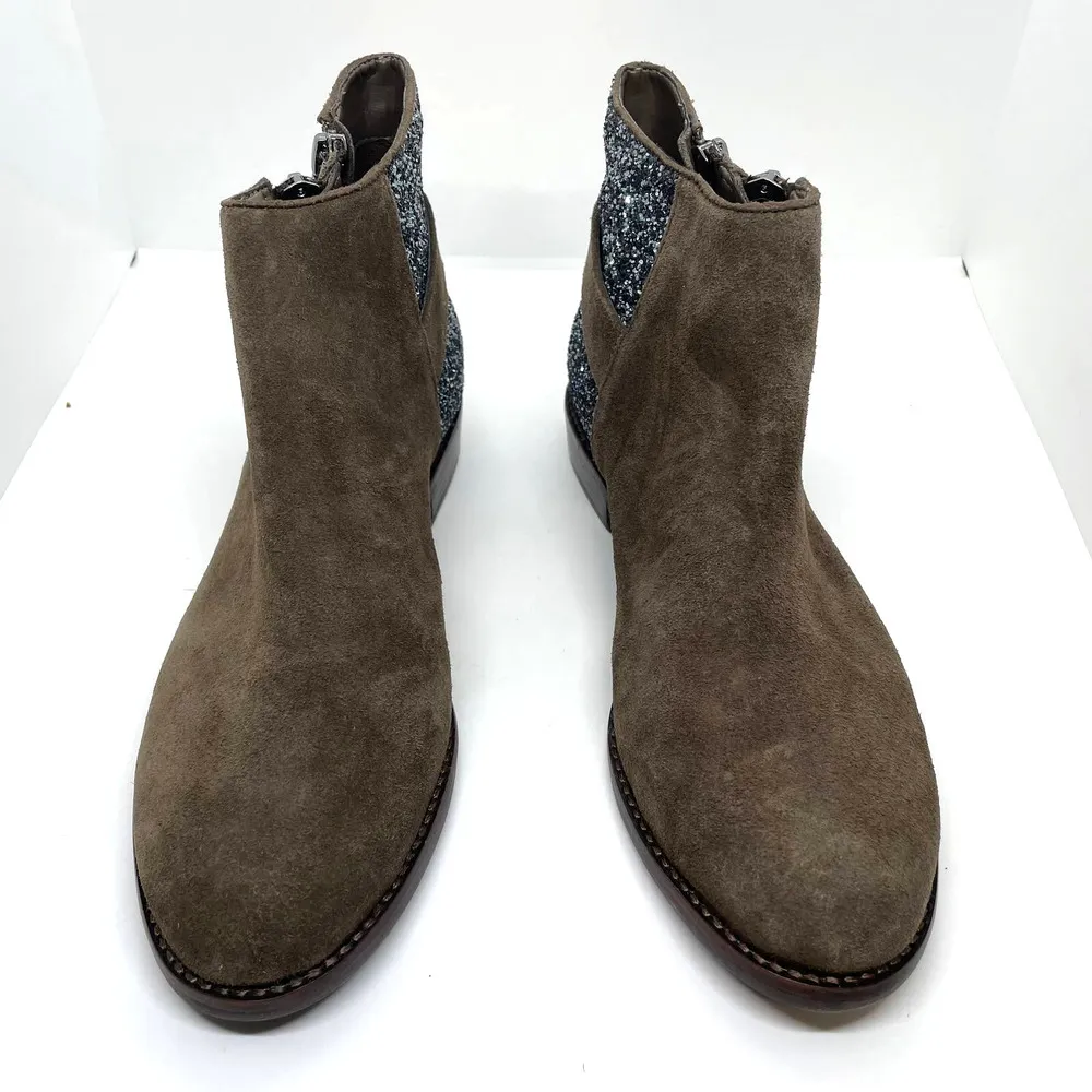 Gianni Bini Silver Glitter Heel Brown Suede Leather Almond Toe Ankle Boots 7.5 - Image 5