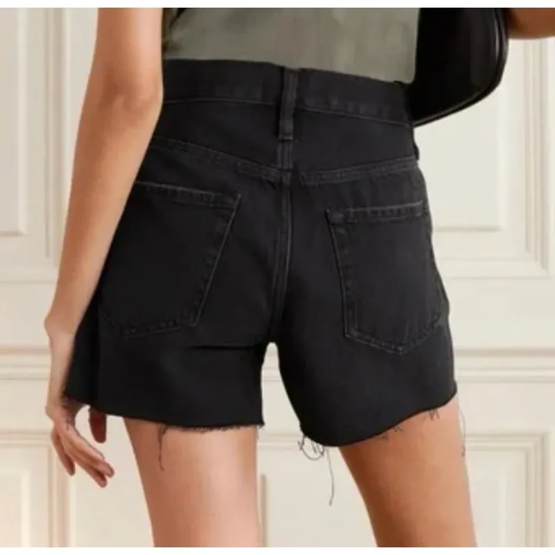 FRAME Denim Black Grayridge Le Simone Fringe Raw Hem Jean Shorts Size 27 - Image 2