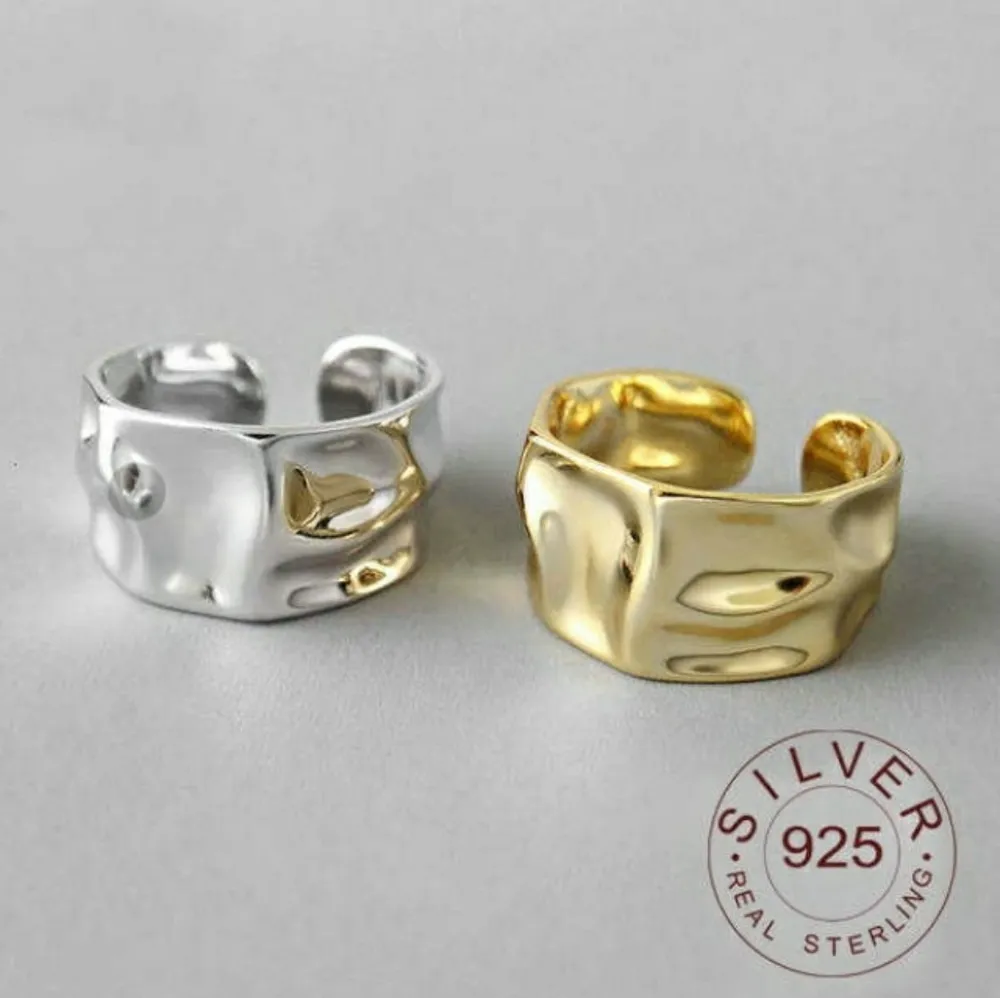 NEW‎ Unisex Wide Hammered Gold-Plated S925 Adjustable Band Ring - Image 4