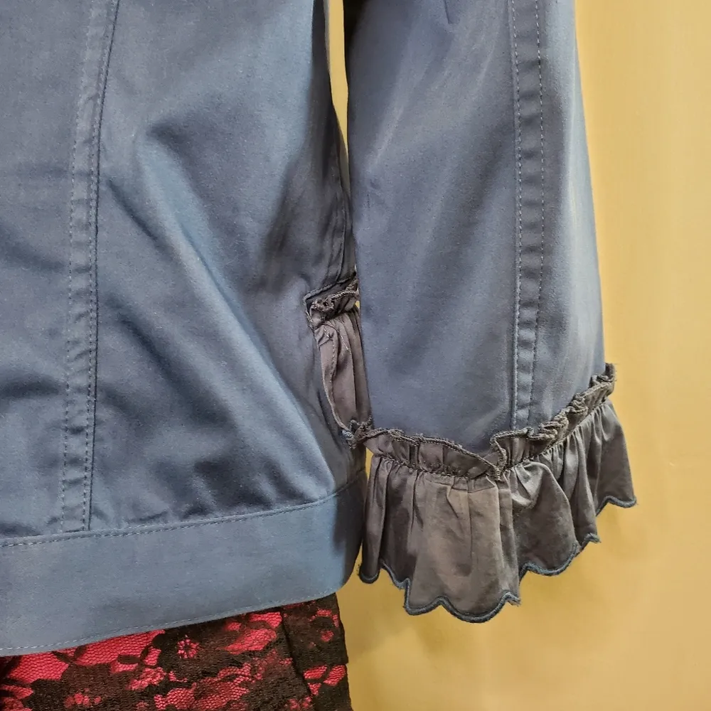 Love Moschino Blue Ruffled Button Down Coat Size 4 - Image 7