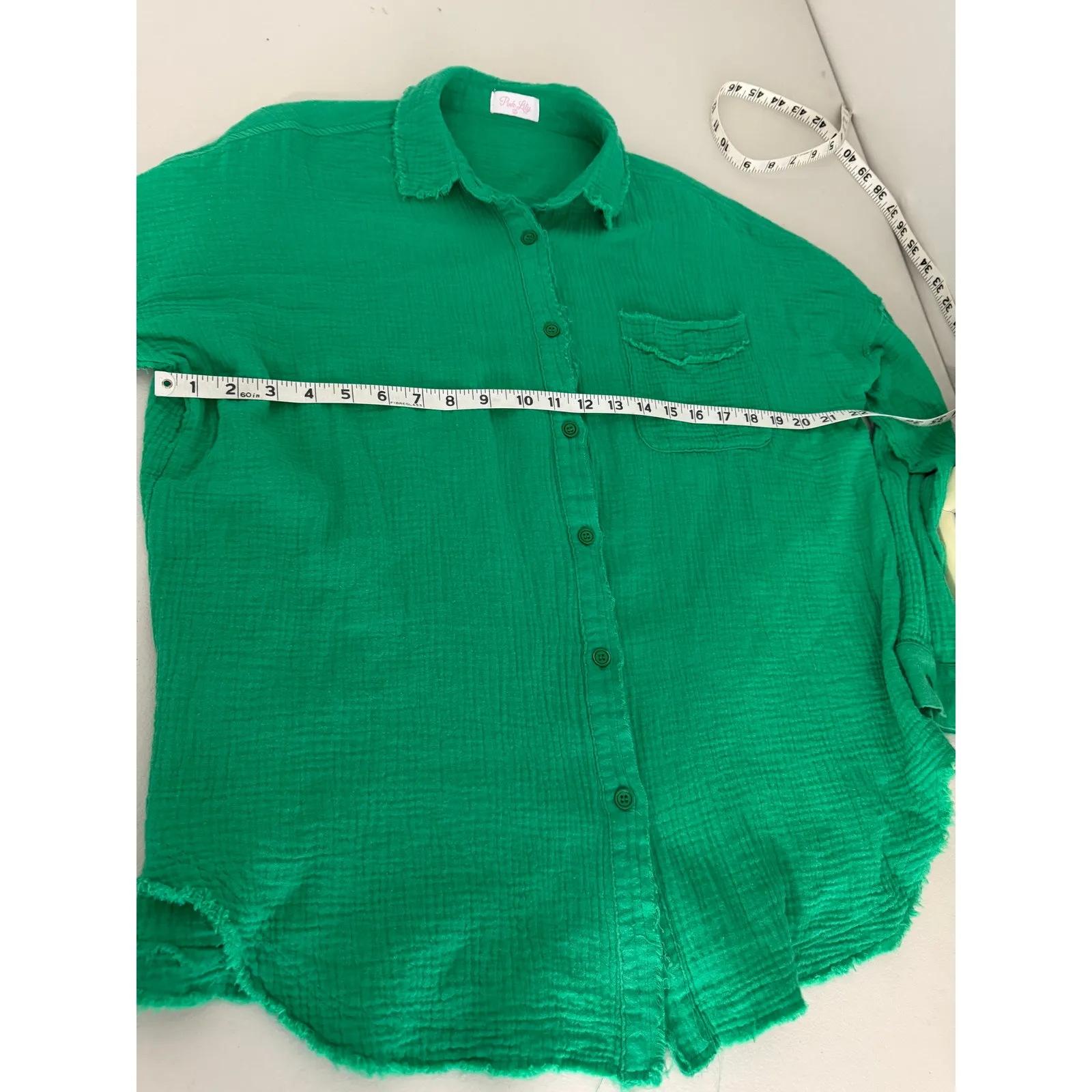 Pink Lily Womens Kelly Green 100% Cotton Oversized Button Up Shirt Top S Holiday - Image 7