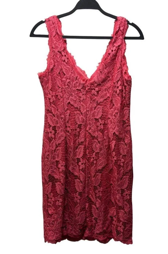 Adrianna Papell Floral Lace Sleeveless V-Neck Dress Size 8 Coral Pink - Image 4