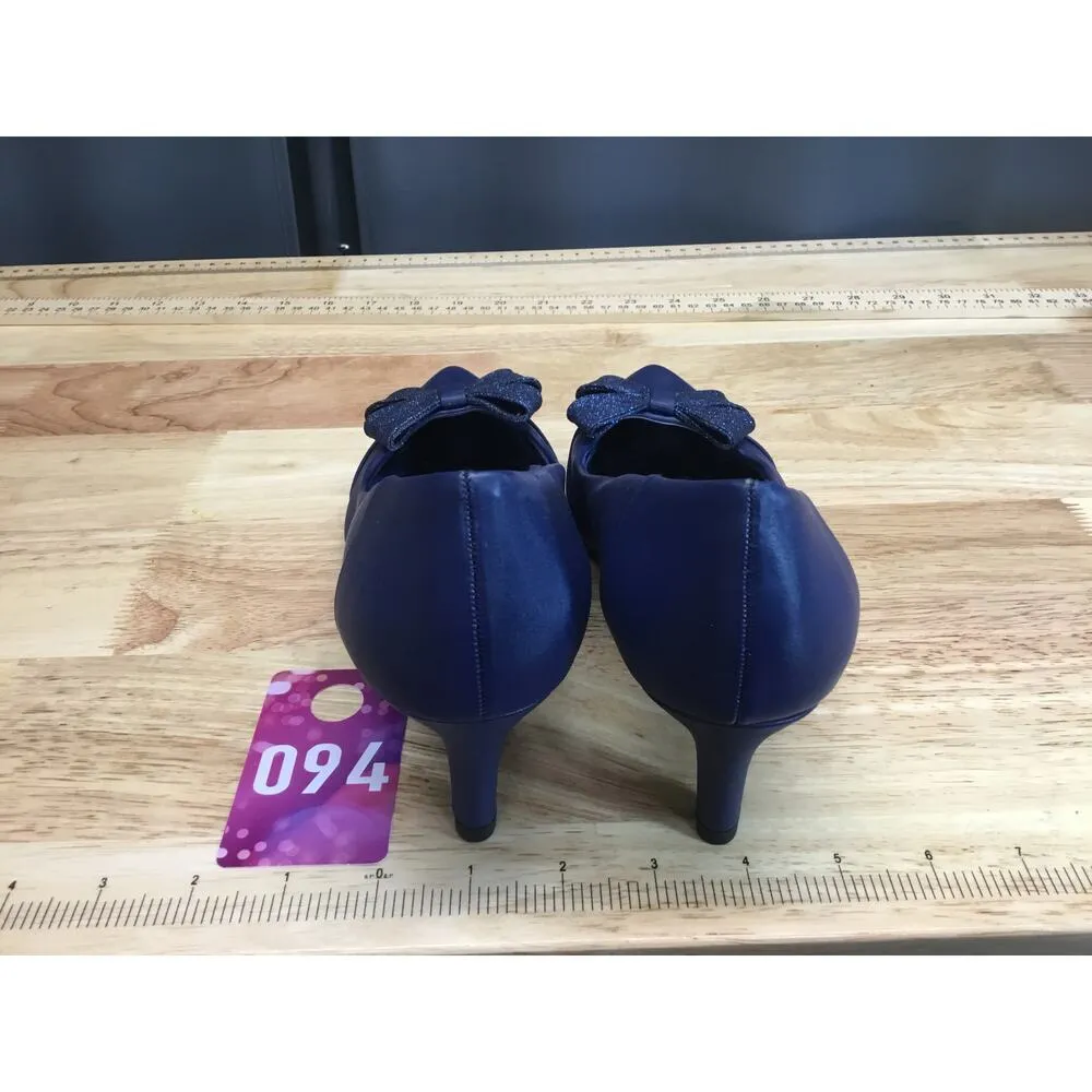 Easy Street Alive 5 Devanna Heels Women's 9 Navy Pointed Toe Bow Slip-On Pump - Image 3