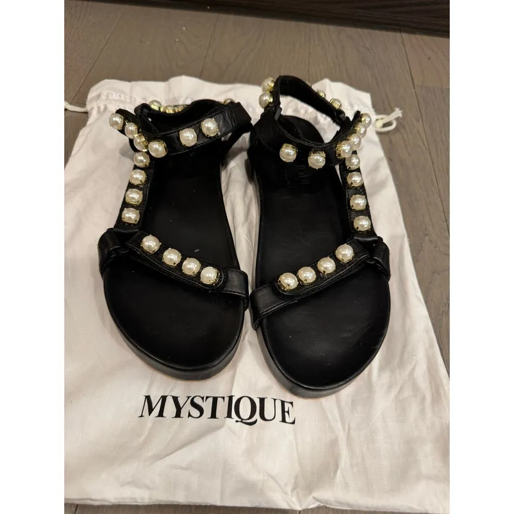 Mystique x Stephanie Gottlieb Collab Miranda Black Faux Pearl Sandals Size 8 - Image 4