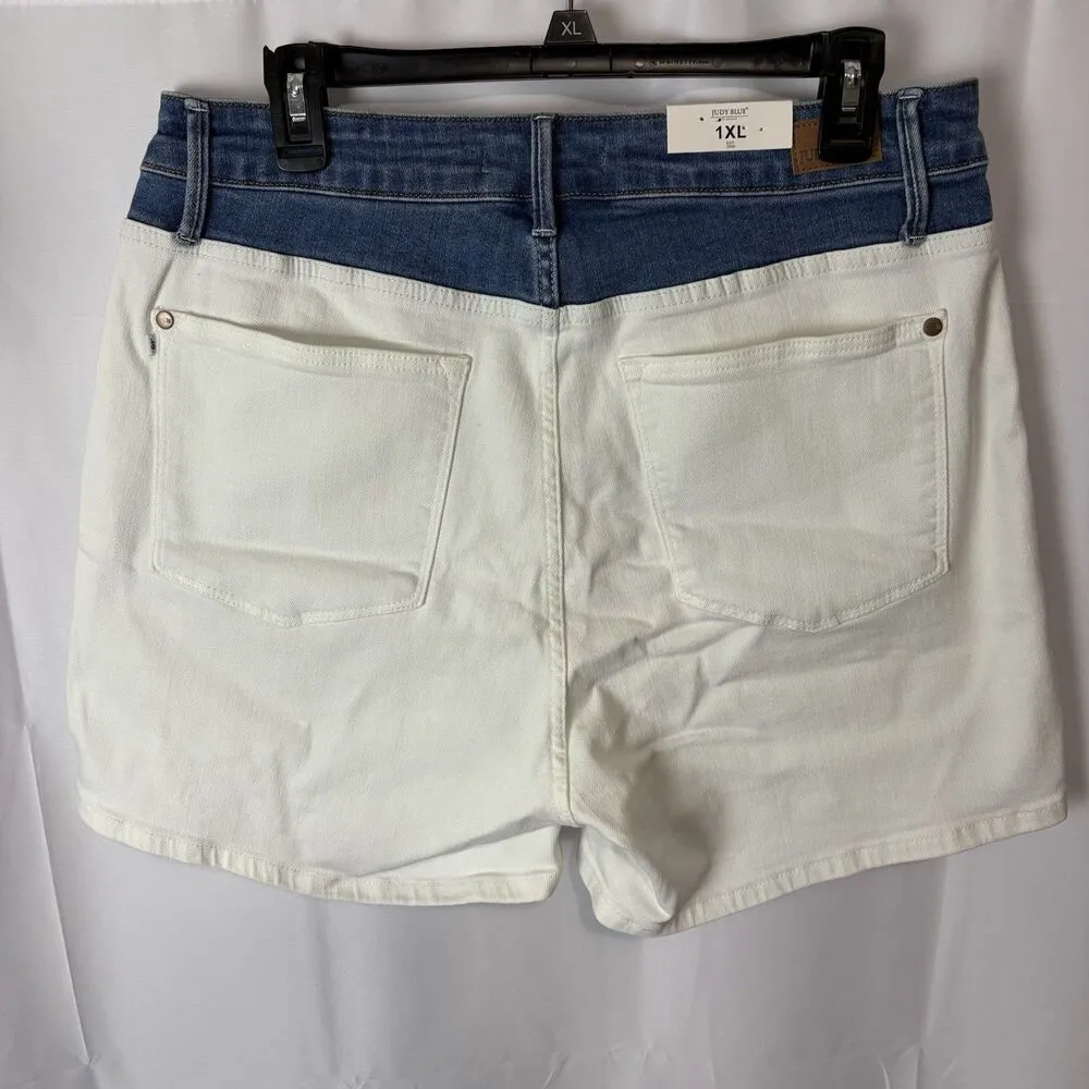 Judy Blue High Waist Ecru Blue Contrast Shorts 1XL Stretch Denim New - Image 7